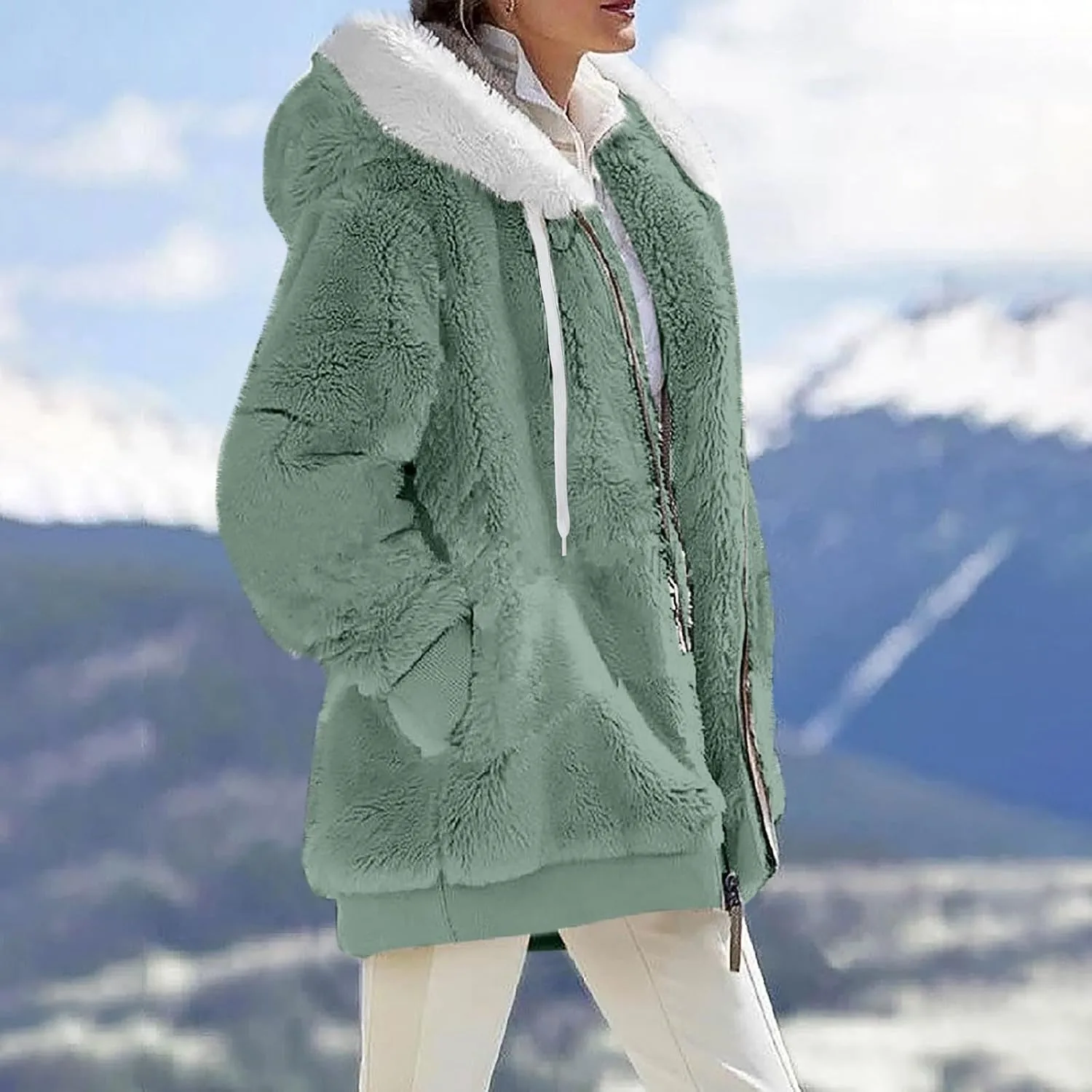 Sherpa Jacket Women Fleece Zip Up Jacket Winter 2024 Trendy Fuzzy Warm Hoodie Outerwear Coat with Pockets