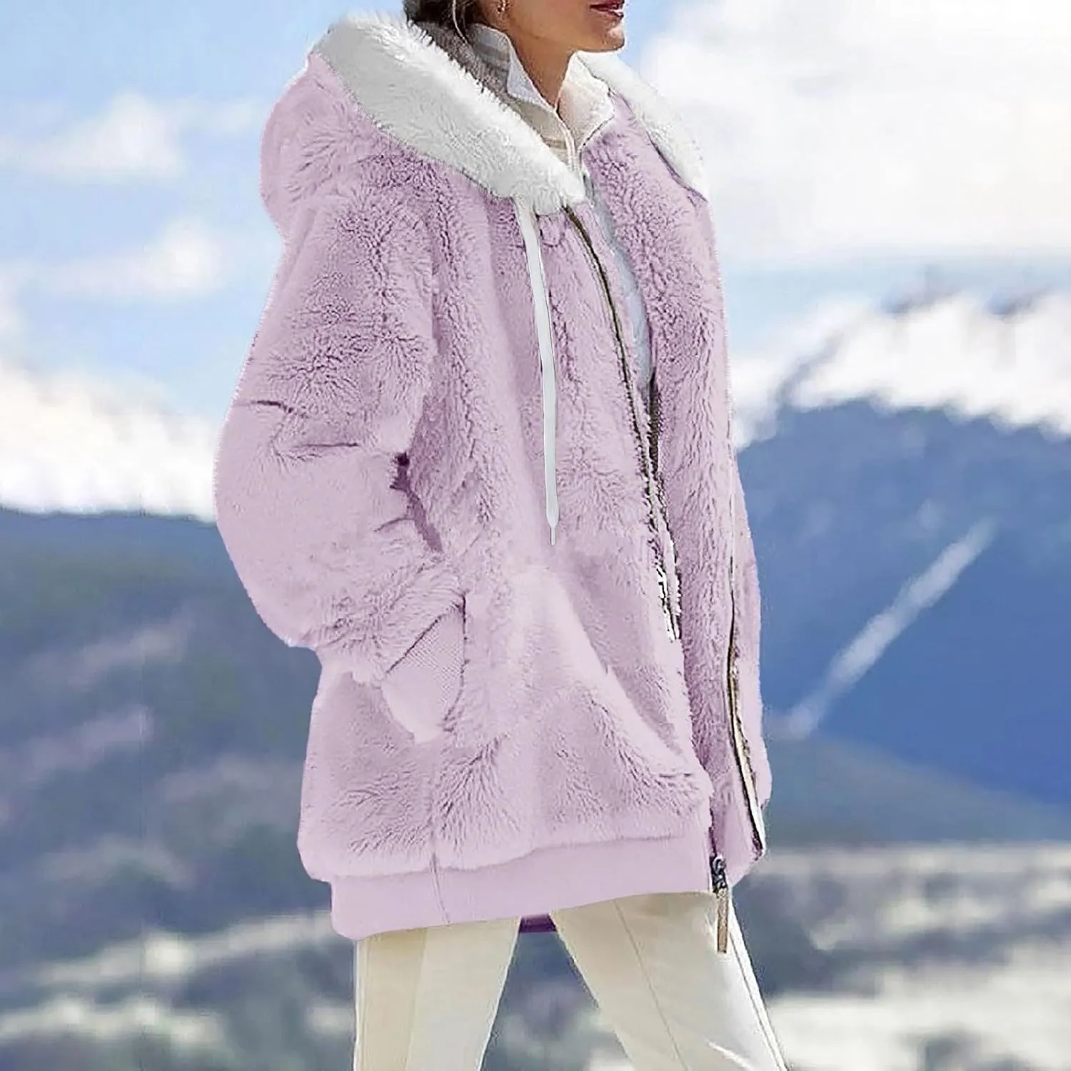 Sherpa Jacket Women Fleece Zip Up Jacket Winter 2024 Trendy Fuzzy Warm Hoodie Outerwear Coat with Pockets