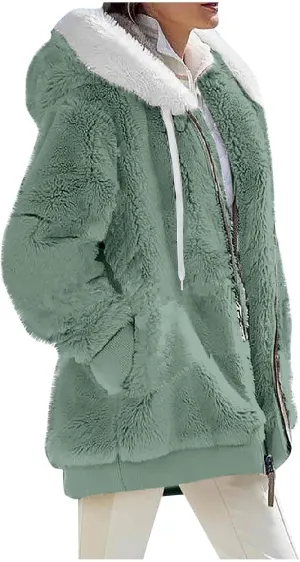 Sherpa Jacket Women Fleece Zip Up Jacket Winter 2024 Trendy Fuzzy Warm Hoodie Outerwear Coat with Pockets
