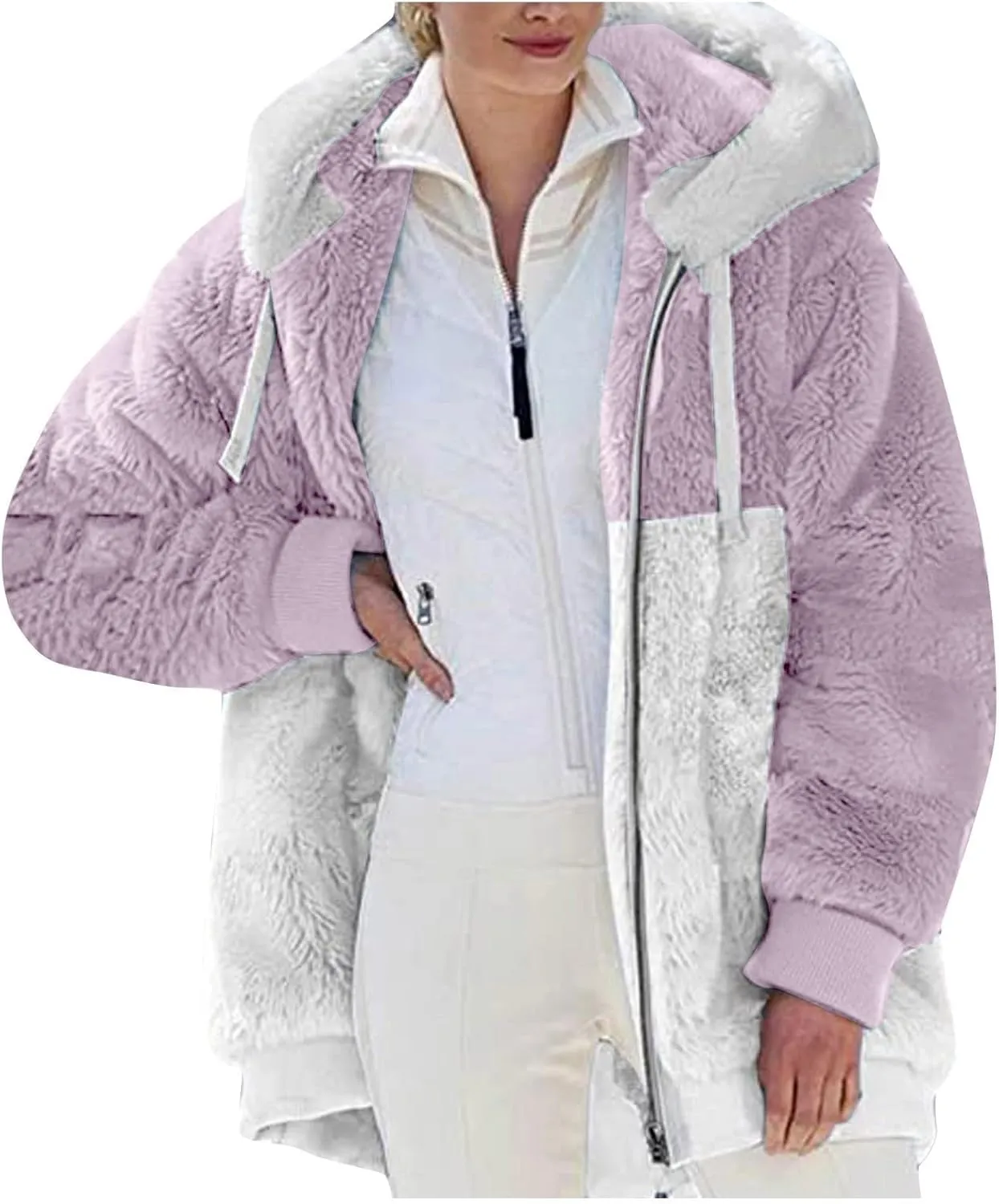 Sherpa Jacket Women Fleece Zip Up Jacket Winter 2024 Trendy Fuzzy Warm Hoodie Outerwear Coat with Pockets