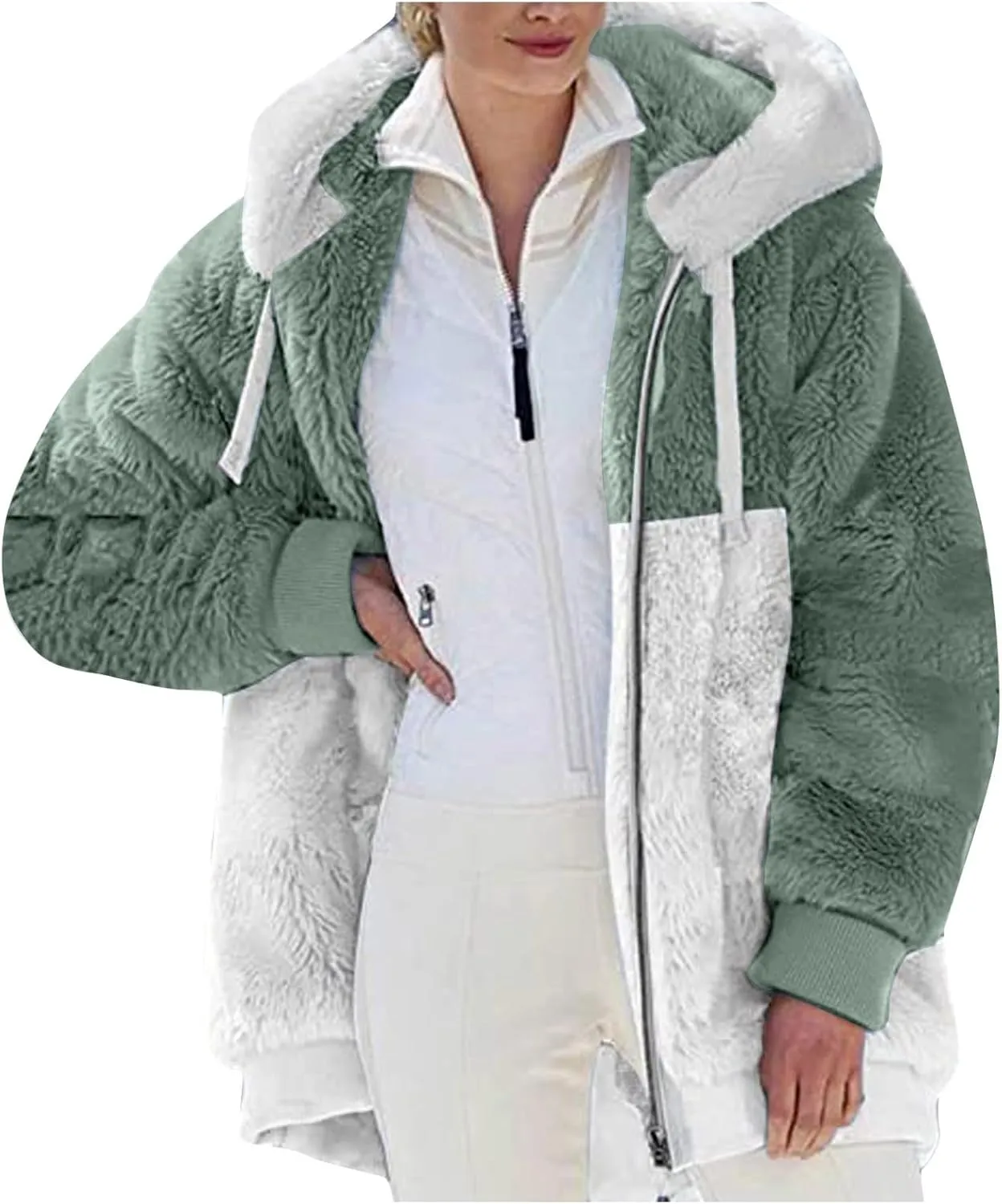 Sherpa Jacket Women Fleece Zip Up Jacket Winter 2024 Trendy Fuzzy Warm Hoodie Outerwear Coat with Pockets