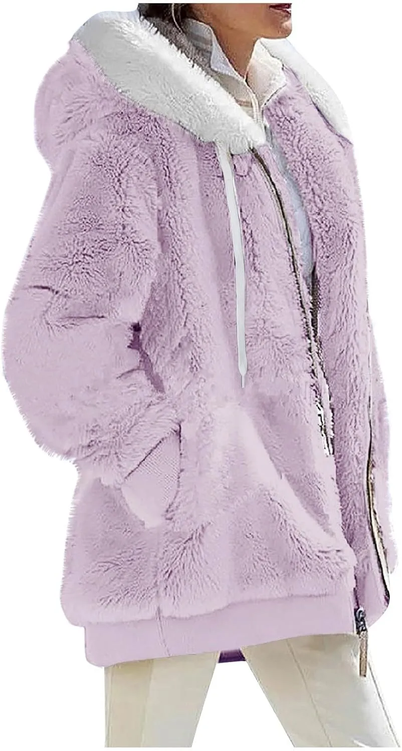 Sherpa Jacket Women Fleece Zip Up Jacket Winter 2024 Trendy Fuzzy Warm Hoodie Outerwear Coat with Pockets