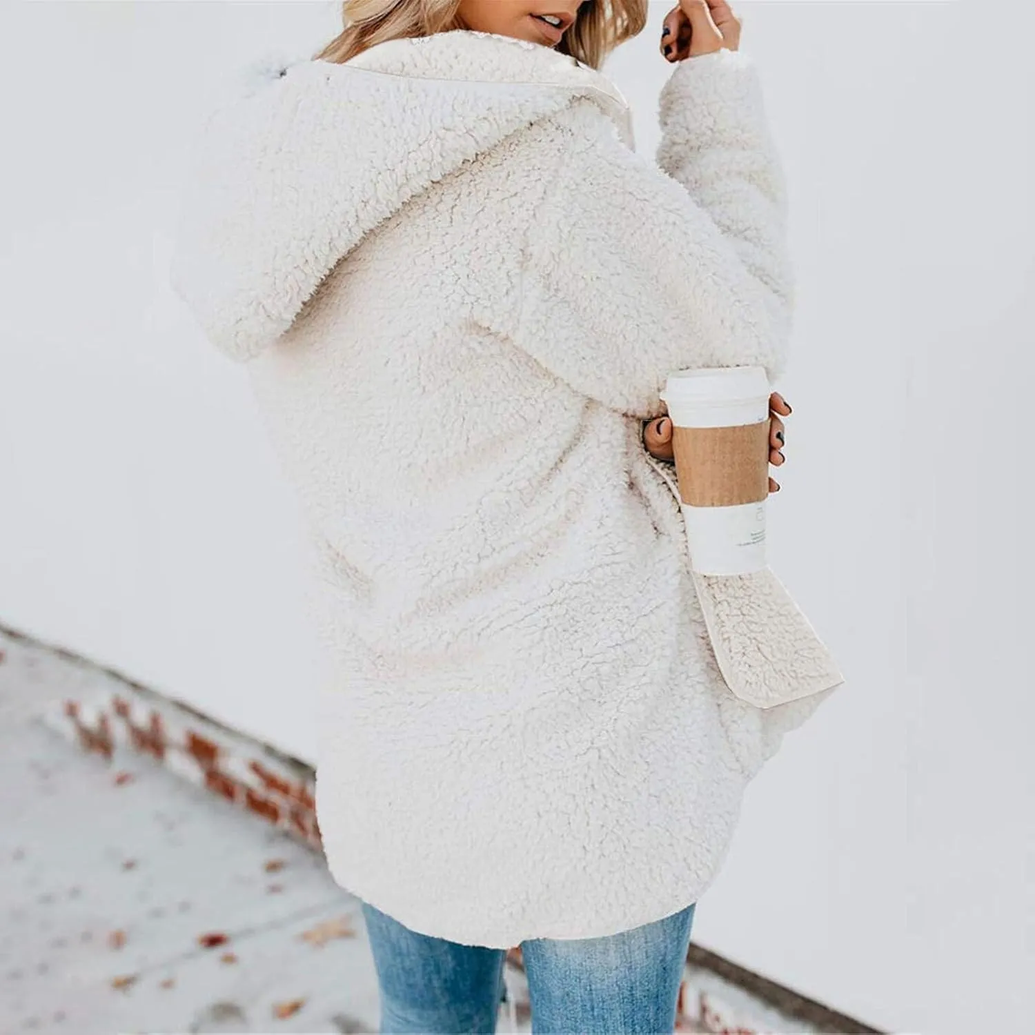 Sherpa Jacket Women Oversized Fleece Lined Jacket Faux Fur Winter Coat Zip up Fuzzy Hoodie Warm Outerwear with Pocket