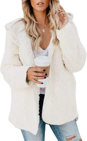 Sherpa Jacket Women Oversized Fleece Lined Jacket Faux Fur Winter Coat Zip up Fuzzy Hoodie Warm Outerwear with Pocket