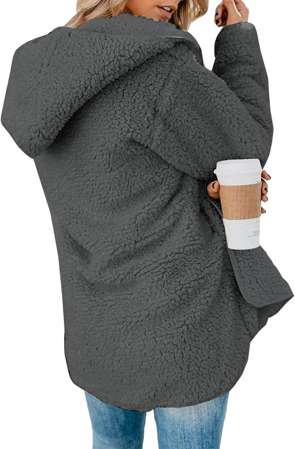 Sherpa Jacket Women Oversized Fleece Lined Jacket Faux Fur Winter Coat Zip up Fuzzy Hoodie Warm Outerwear with Pocket