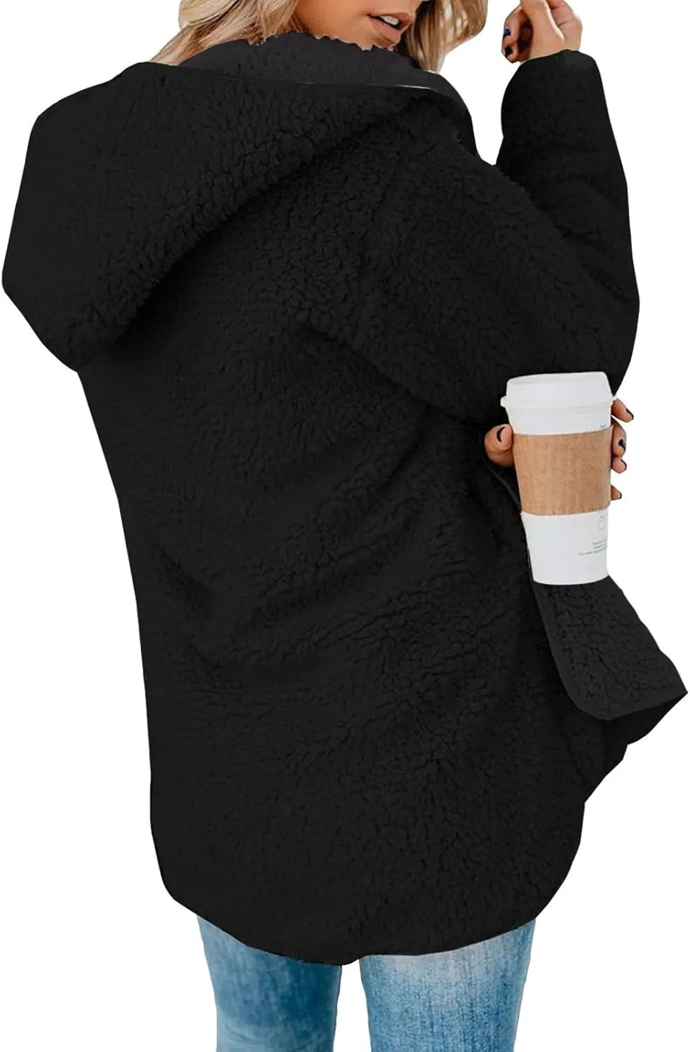 Sherpa Jacket Women Oversized Fleece Lined Jacket Faux Fur Winter Coat Zip up Fuzzy Hoodie Warm Outerwear with Pocket