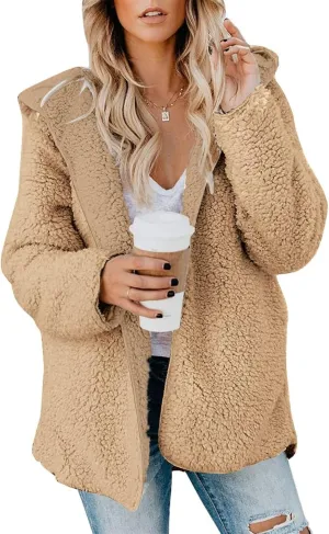 Sherpa Jacket Women Oversized Fleece Lined Jacket Faux Fur Winter Coat Zip up Fuzzy Hoodie Warm Outerwear with Pocket