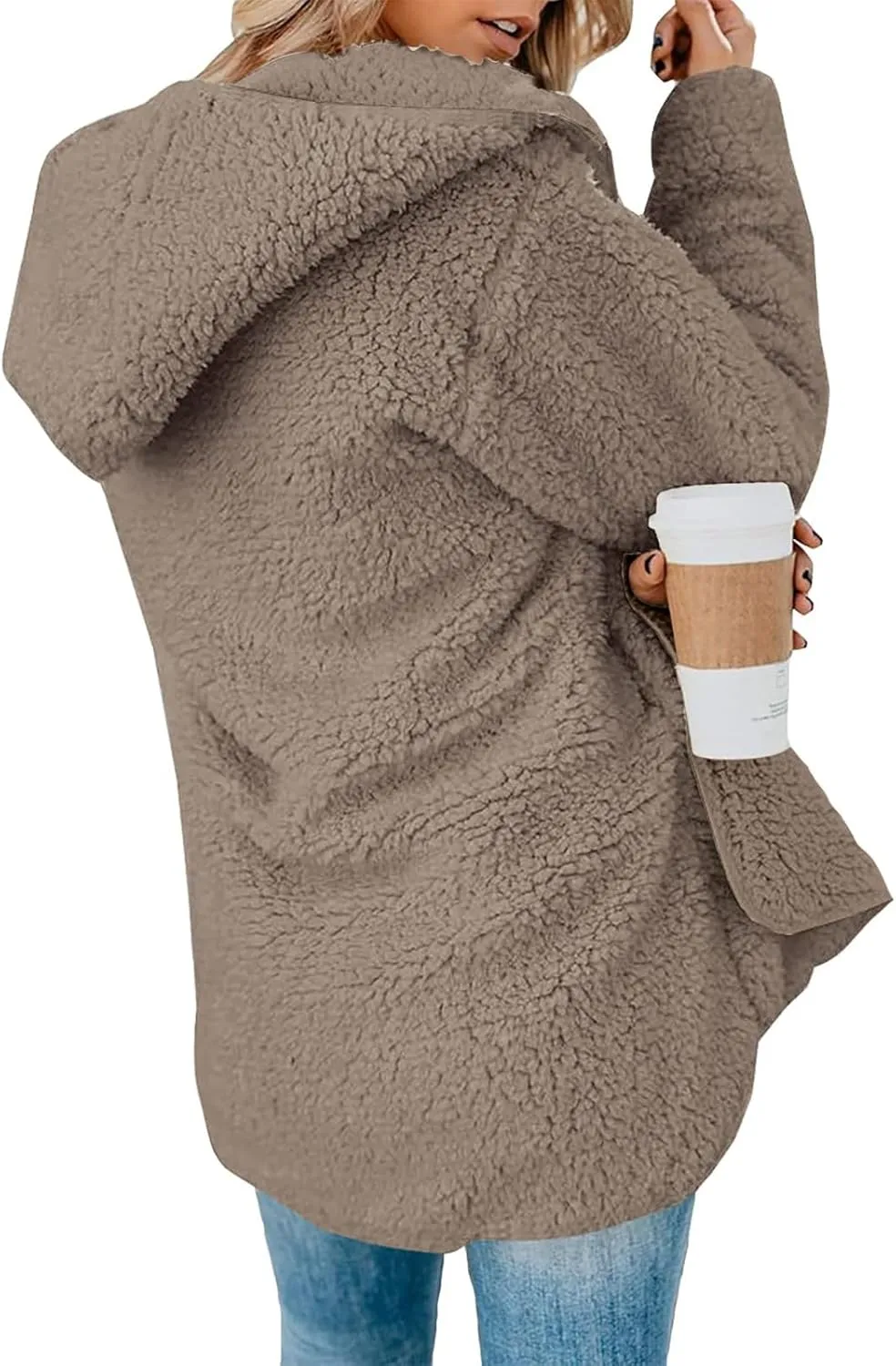 Sherpa Jacket Women Oversized Fleece Lined Jacket Faux Fur Winter Coat Zip up Fuzzy Hoodie Warm Outerwear with Pocket