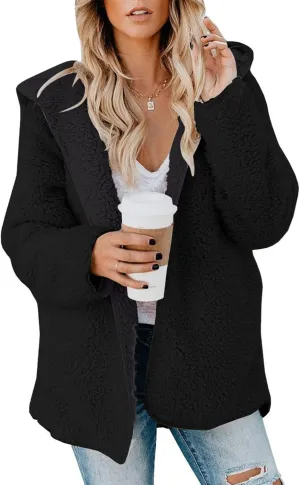Sherpa Jacket Women Oversized Fleece Lined Jacket Faux Fur Winter Coat Zip up Fuzzy Hoodie Warm Outerwear with Pocket