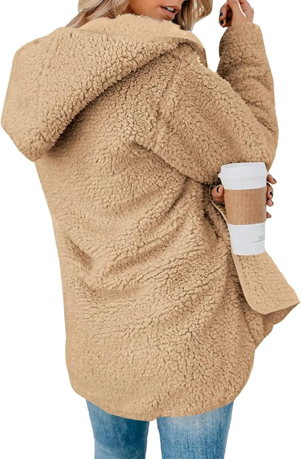 Sherpa Jacket Women Oversized Fleece Lined Jacket Faux Fur Winter Coat Zip up Fuzzy Hoodie Warm Outerwear with Pocket