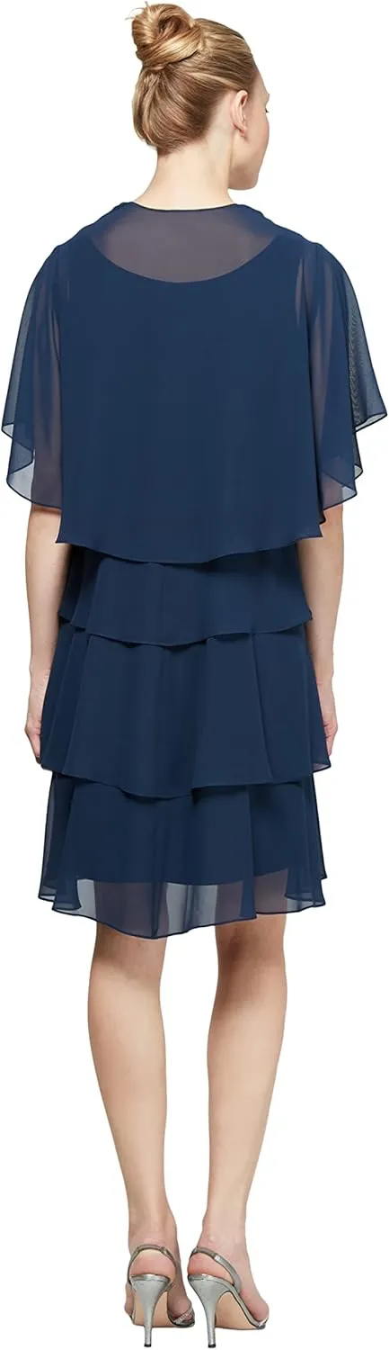 S.L. Fashions Women's Chiffon Tier Jacket Dress with Bead Neck