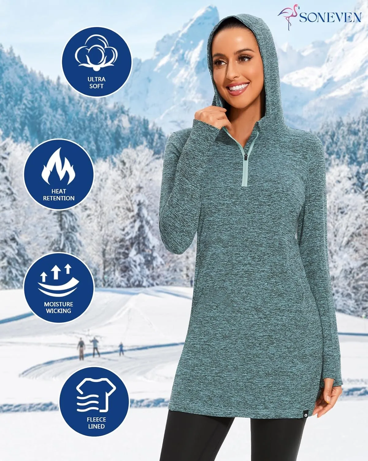 Soneven Women's Fleece Sweatshirt Dress Warm Pullover Long Sleeve Thermal Hoodie Dresses Winter Outfits with Pocket