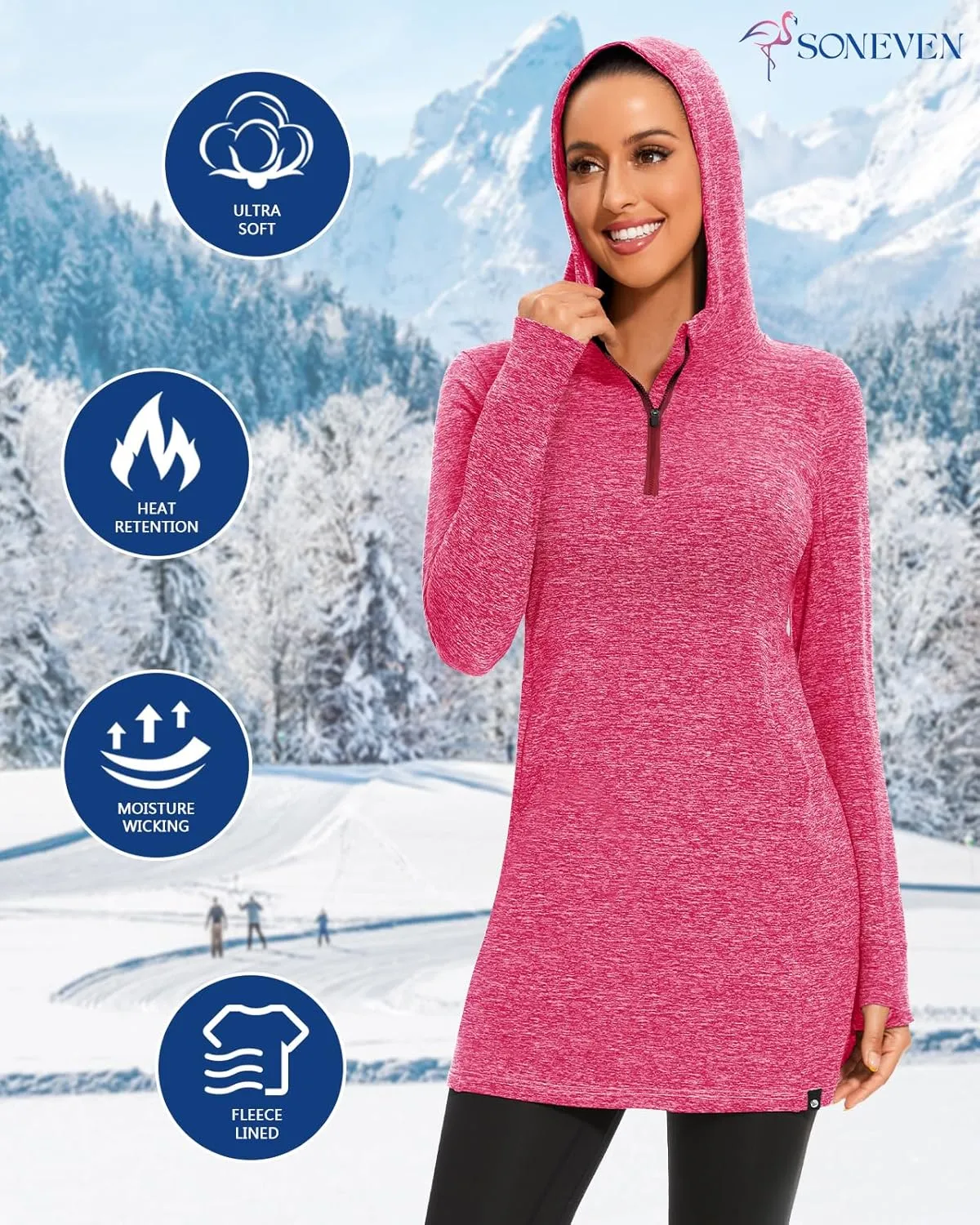 Soneven Women's Fleece Sweatshirt Dress Warm Pullover Long Sleeve Thermal Hoodie Dresses Winter Outfits with Pocket