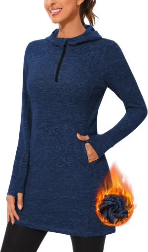 Soneven Women's Fleece Sweatshirt Dress Warm Pullover Long Sleeve Thermal Hoodie Dresses Winter Outfits with Pocket