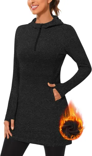 Soneven Women's Fleece Sweatshirt Dress Warm Pullover Long Sleeve Thermal Hoodie Dresses Winter Outfits with Pocket