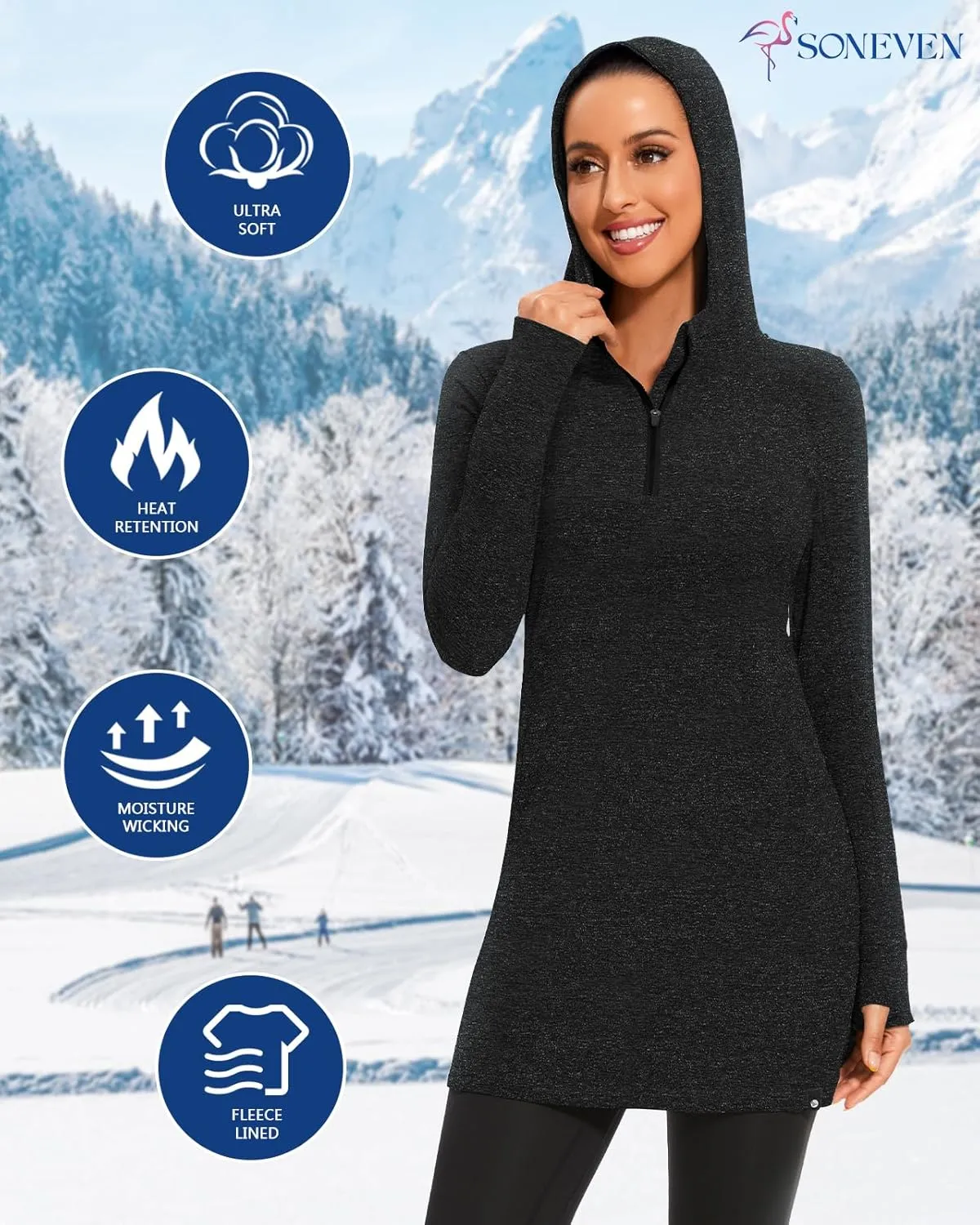 Soneven Women's Fleece Sweatshirt Dress Warm Pullover Long Sleeve Thermal Hoodie Dresses Winter Outfits with Pocket