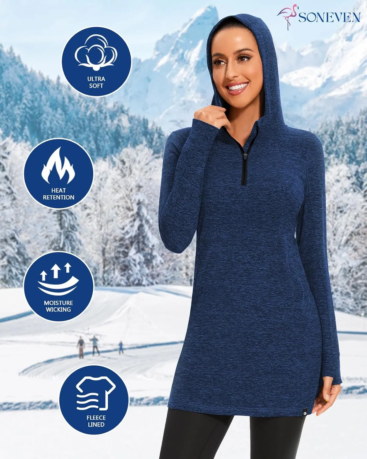 Soneven Women's Fleece Sweatshirt Dress Warm Pullover Long Sleeve Thermal Hoodie Dresses Winter Outfits with Pocket