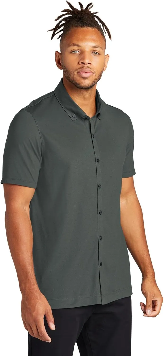 Stretch Pique Moisture Wicking Performance Full-Button Polo Shirt