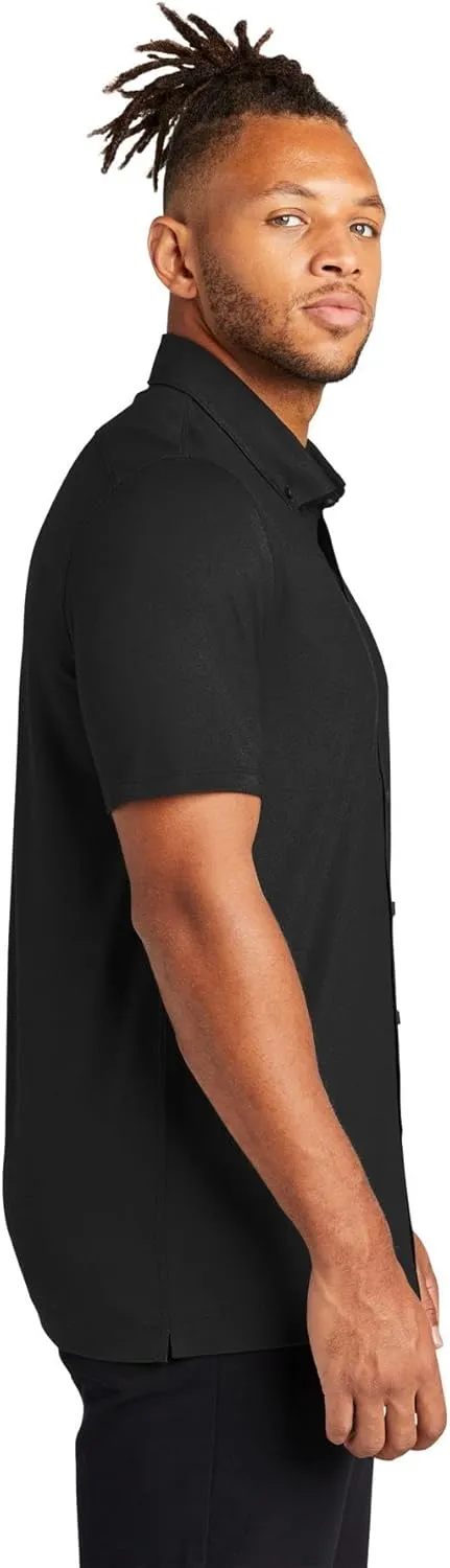 Stretch Pique Moisture Wicking Performance Full-Button Polo Shirt