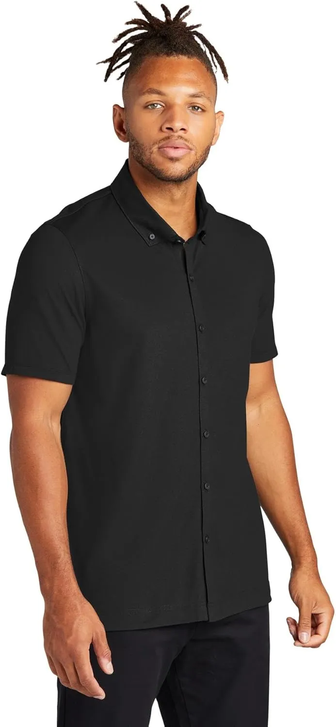 Stretch Pique Moisture Wicking Performance Full-Button Polo Shirt