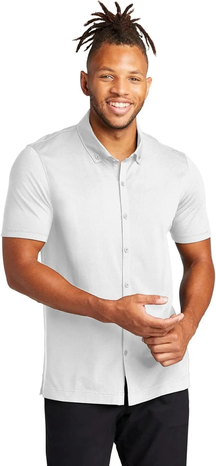 Stretch Pique Moisture Wicking Performance Full-Button Polo Shirt