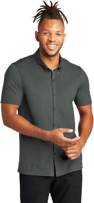 Stretch Pique Moisture Wicking Performance Full-Button Polo Shirt