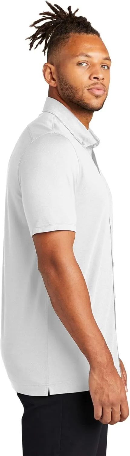 Stretch Pique Moisture Wicking Performance Full-Button Polo Shirt