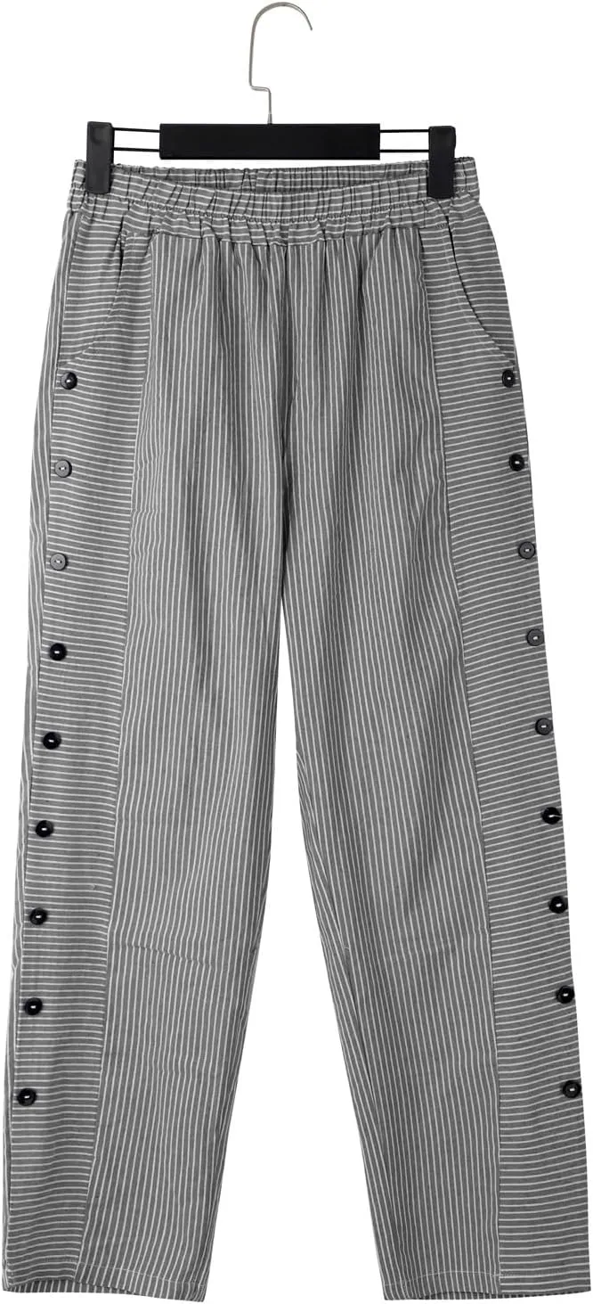 Striped Linen Pants for Women 2025, Trendy Spring Summer Casual Pants High Waist Straight Leg Trousers with Pockets