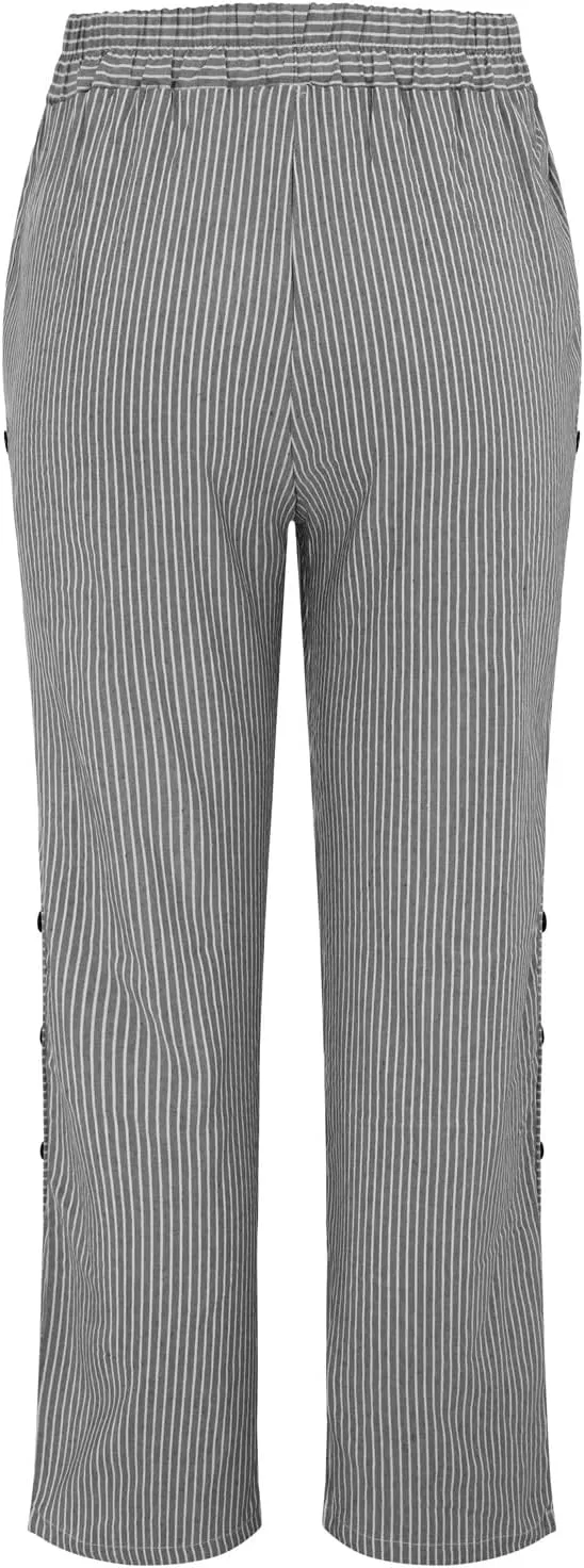 Striped Linen Pants for Women 2025, Trendy Spring Summer Casual Pants High Waist Straight Leg Trousers with Pockets