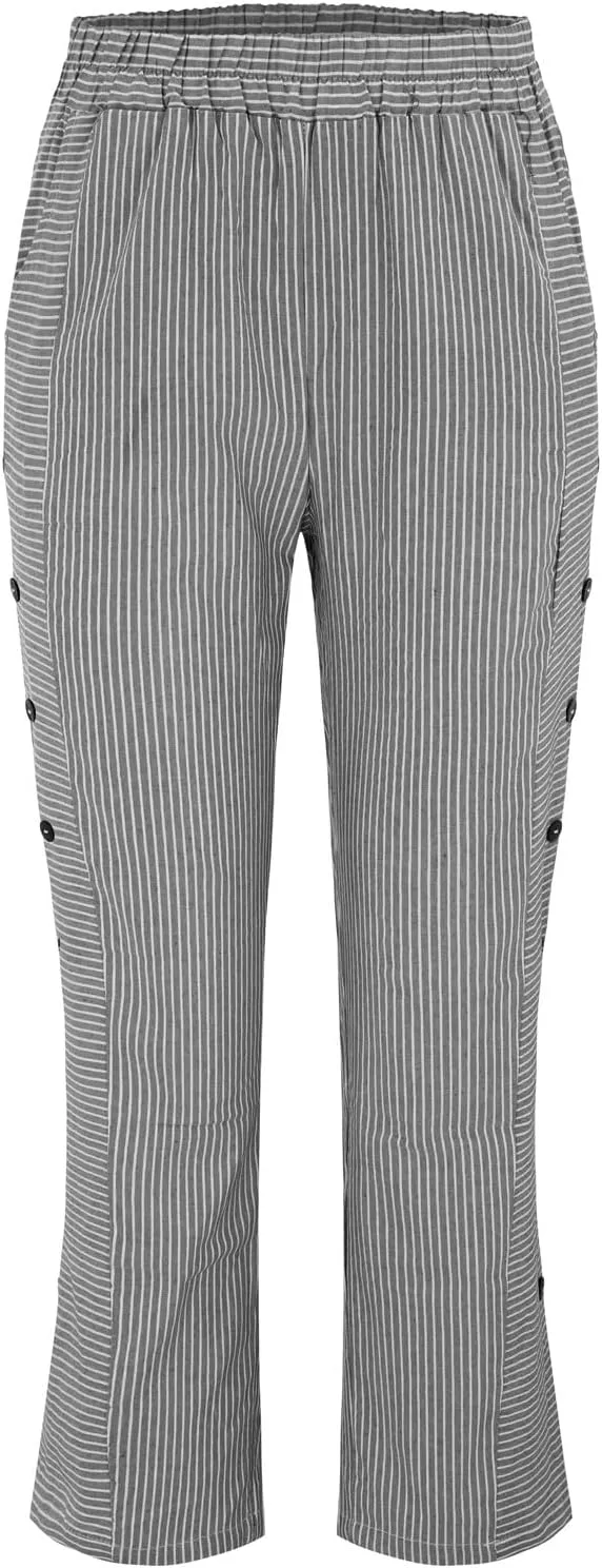 Striped Linen Pants for Women 2025, Trendy Spring Summer Casual Pants High Waist Straight Leg Trousers with Pockets