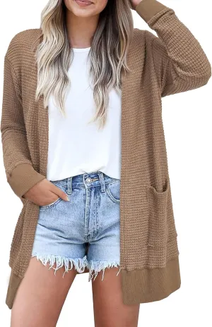 STYLEWORD Women's Fashion Cardigan Sweater Lightweight Open Front Long Casual Beach Kimonos Outfits with Pockets