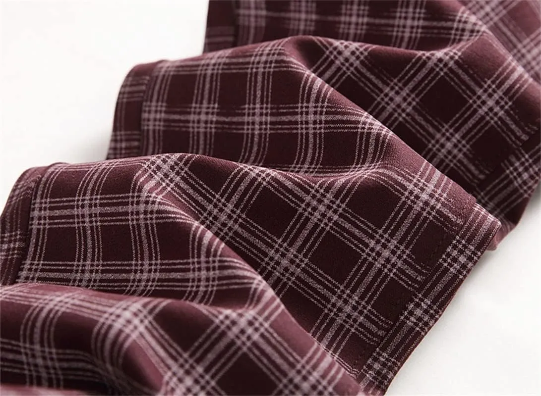 Stylish Casual Pants for Men's Plaid Dress Pants Chinos Slim Fit Stretch Pants for Business Casual