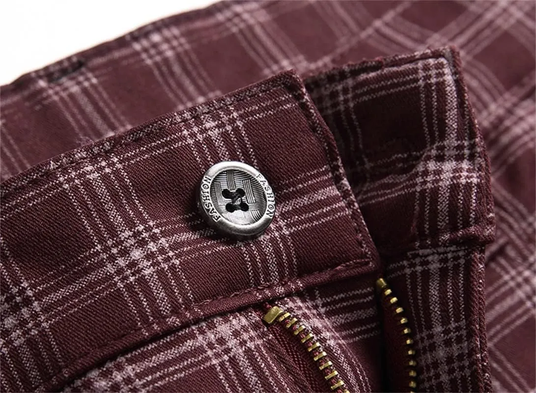 Stylish Casual Pants for Men's Plaid Dress Pants Chinos Slim Fit Stretch Pants for Business Casual