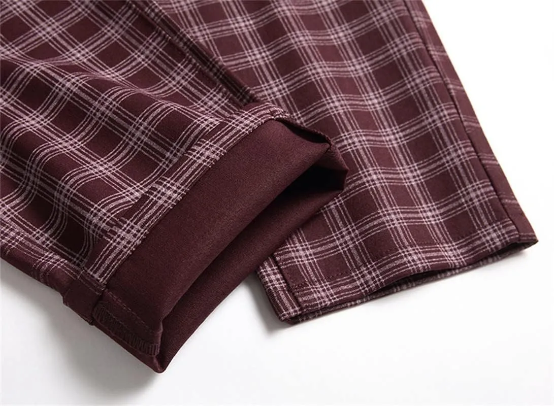 Stylish Casual Pants for Men's Plaid Dress Pants Chinos Slim Fit Stretch Pants for Business Casual