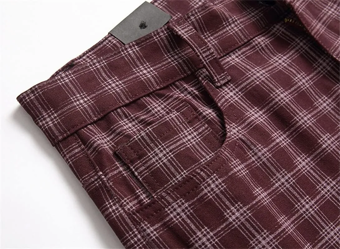 Stylish Casual Pants for Men's Plaid Dress Pants Chinos Slim Fit Stretch Pants for Business Casual