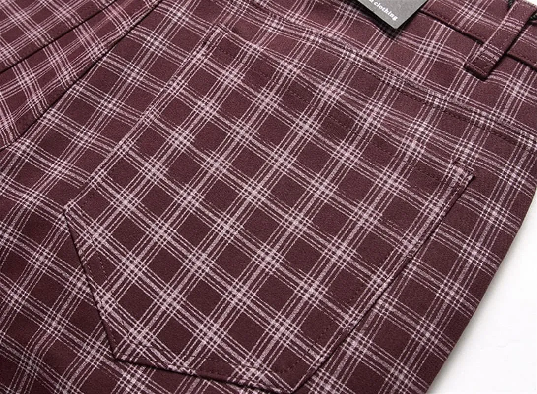 Stylish Casual Pants for Men's Plaid Dress Pants Chinos Slim Fit Stretch Pants for Business Casual