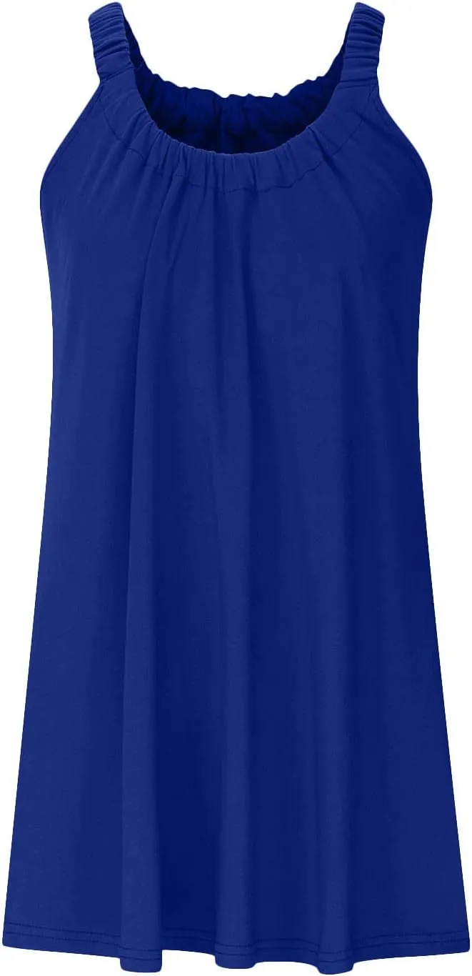 Summer Dresses for Women 2025 Trendy Casual Sleeveless Solid Color Sundress Loose Fit Pleated Beach Mini Tank Dress