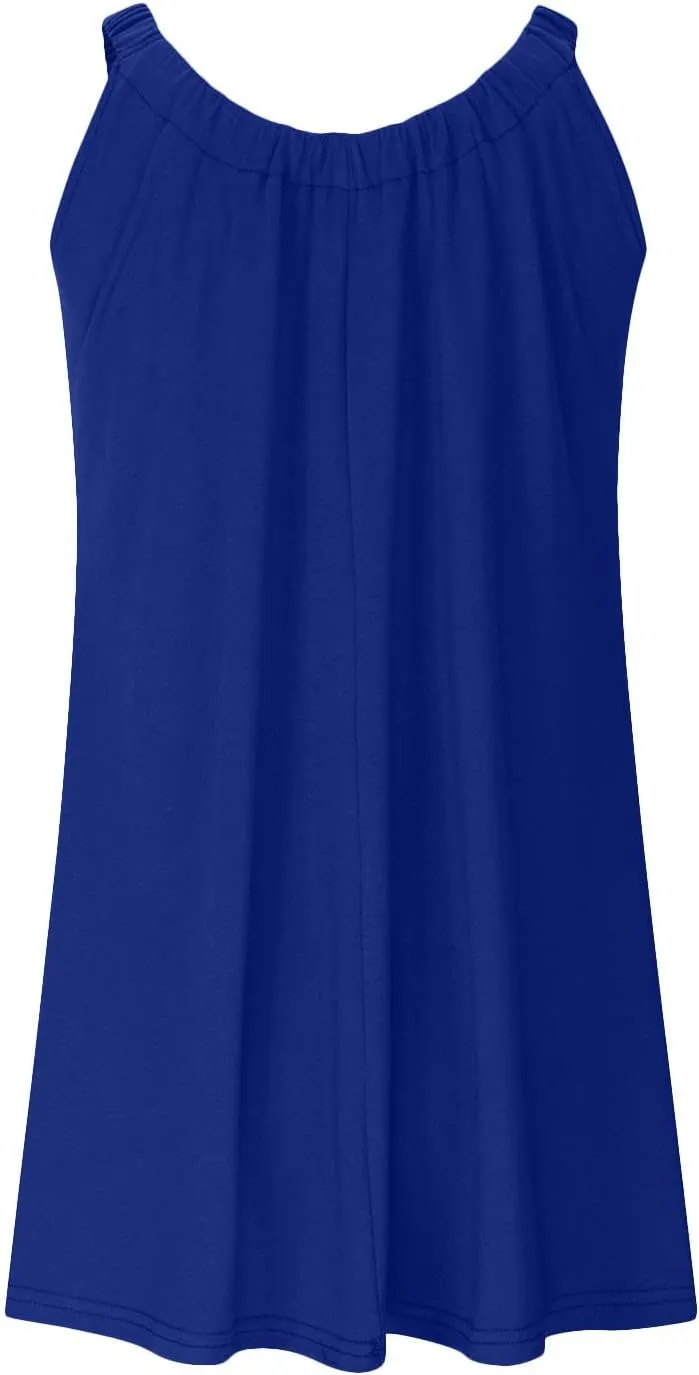 Summer Dresses for Women 2025 Trendy Casual Sleeveless Solid Color Sundress Loose Fit Pleated Beach Mini Tank Dress