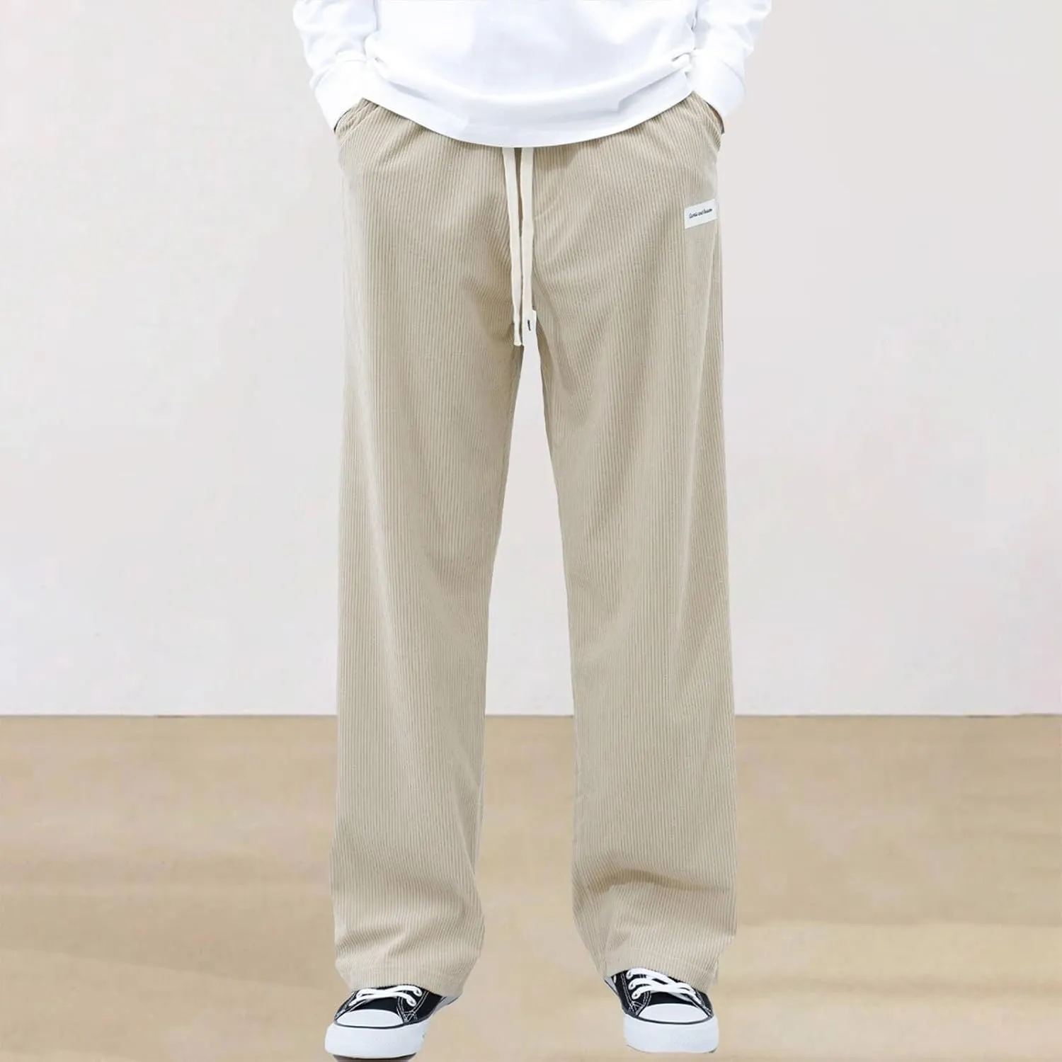 SUWBMHWE Corduroy Pants for Men Corduroy Baggy Wide Leg Joggers Pants Casual Cargo Pants Elastic Waist Sweatpants