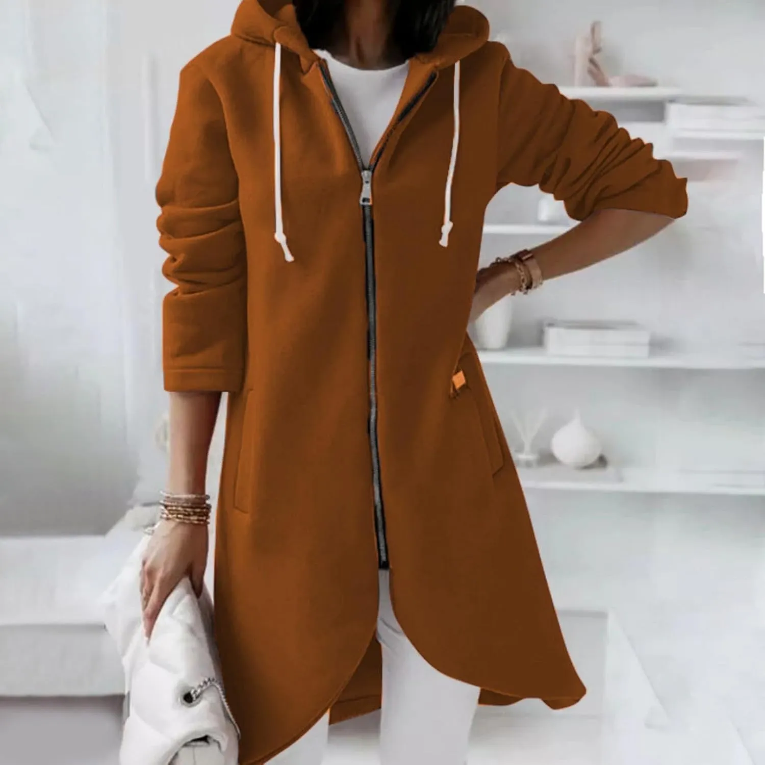 Sweatshirts for Women Zipper Irregular Hem Long Hoodies Fleece Sweatshirts Tunic Causl Jacket Long Sleeve Tops