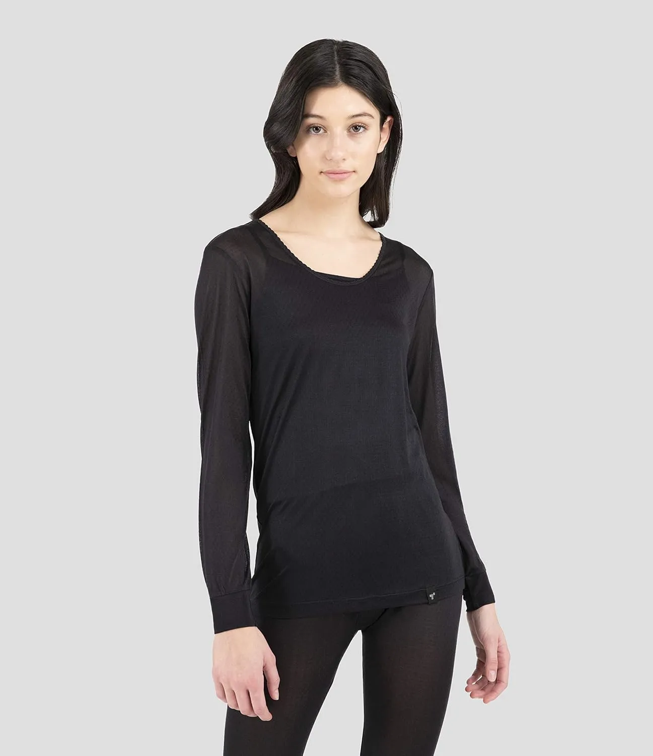 Terramar Women's 100% Silk Thermasilk Pointelle Scoop Shirt Baselayer