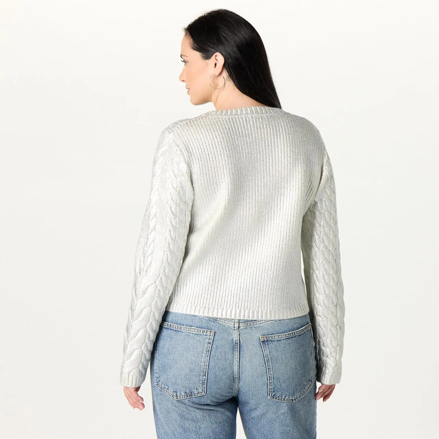 The Drop Women's Sofia Metallic Cable Pullover Sweater