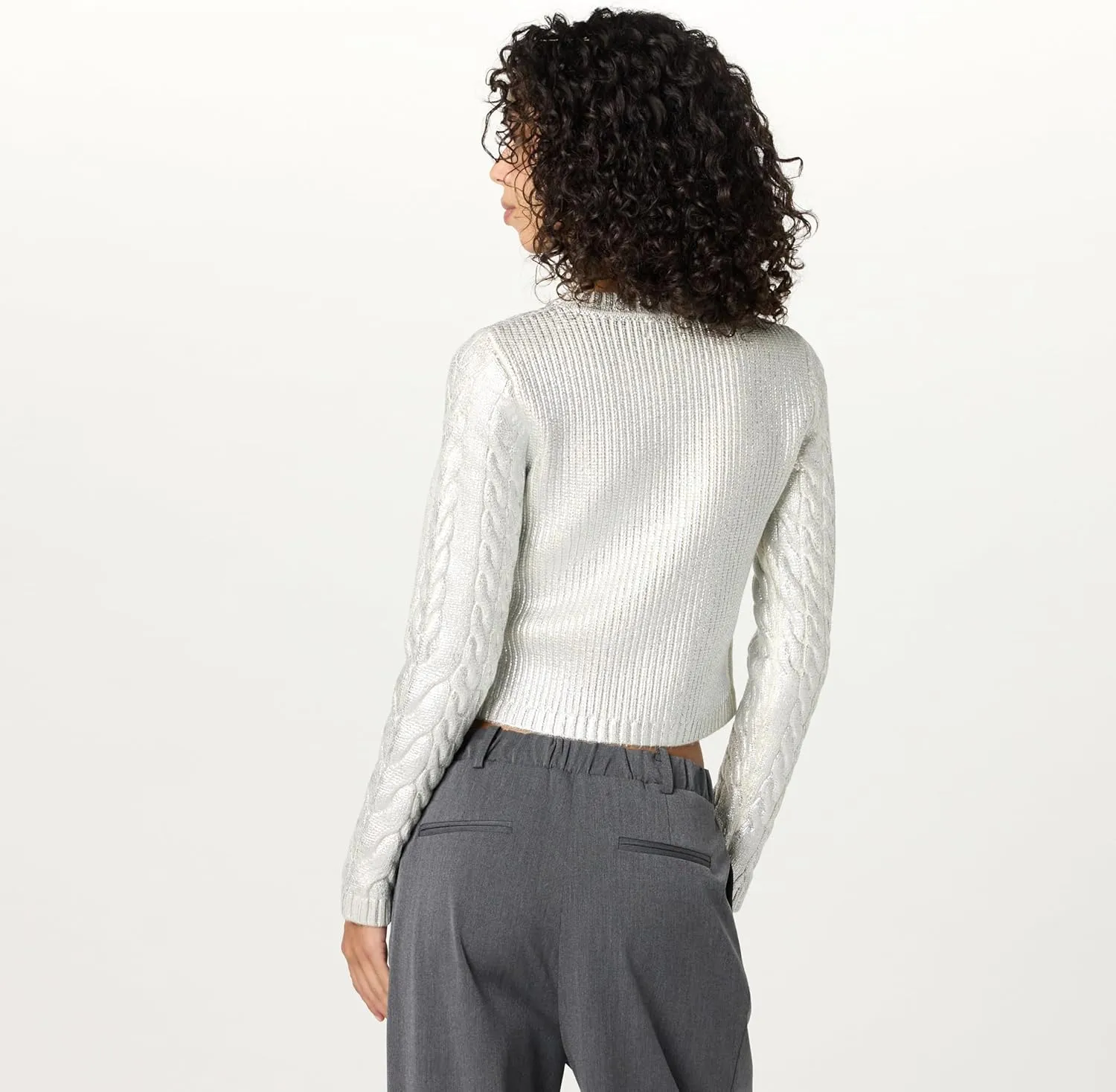 The Drop Women's Sofia Metallic Cable Pullover Sweater