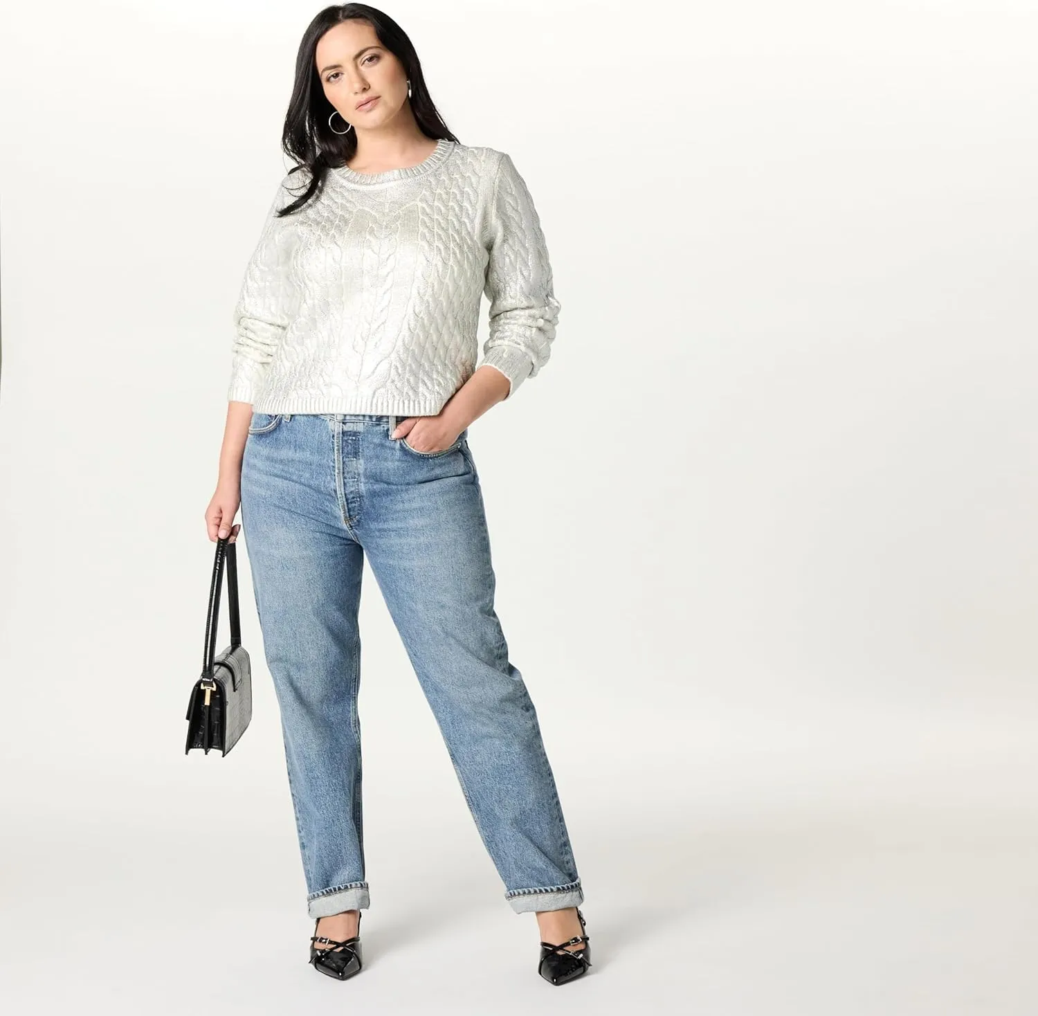 The Drop Women's Sofia Metallic Cable Pullover Sweater