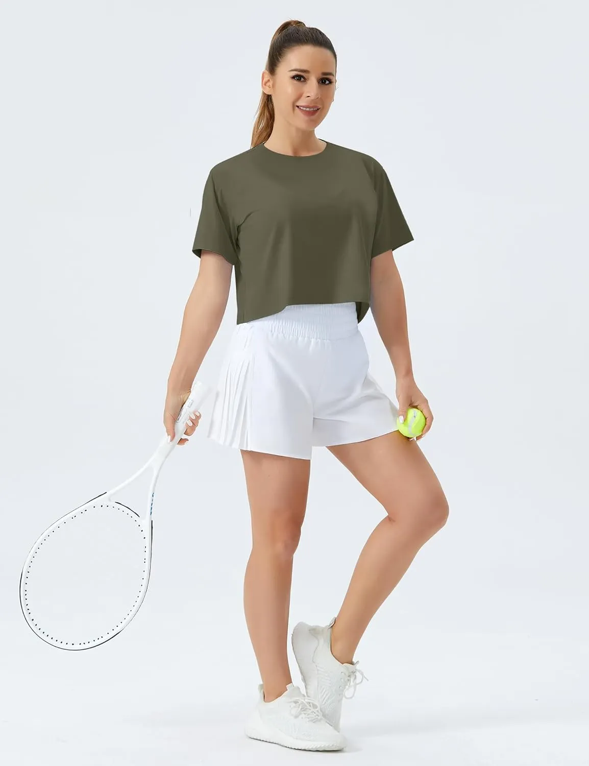 THE GYM PEOPLE Women's Workout Crop Top T-Shirt Short Sleeve Boxy Yoga Running Cropped Basic Tee