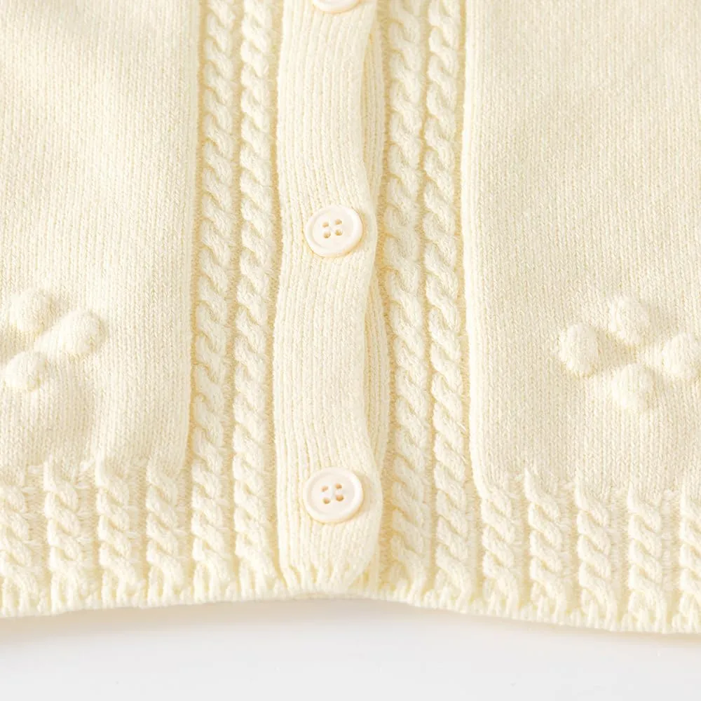 Toddler Baby Girls Cotton Knit Jacquard Sweater Cardigan, Crew Neck Spring Coat Sweater Long Sleeve Clothes Warm Tops