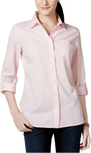 Tommy Hilfiger Women's Button Collared Shirt With Adjustable Sleeves