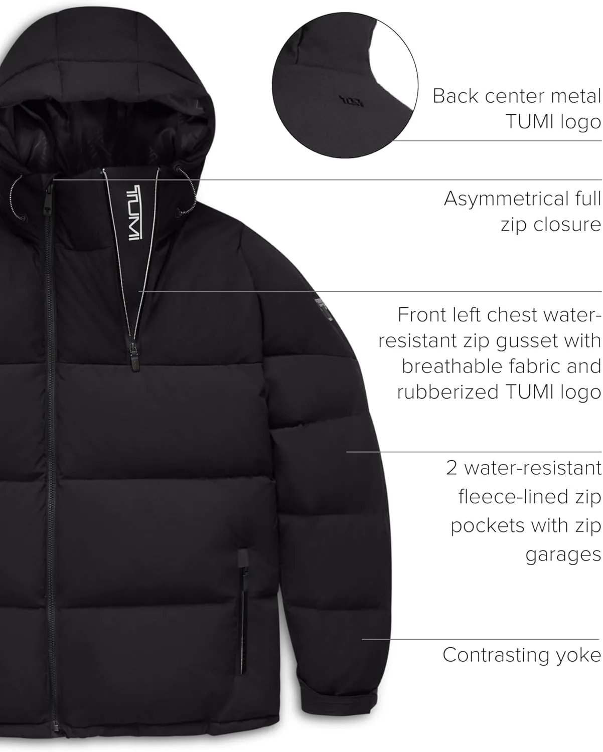 TUMI Men's Mini Ripstop Down Fill Quilted Heavyweight Puffer - Men's Nylon Jacket - Magnetic Cuffs & Throat Gusset