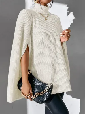Turtleneck Cloak Sleeve Sweater (Color : Beige, Size : Large)