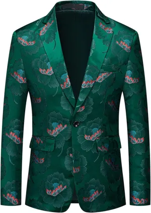 UNINUKOO Mens Blazer Printed Suit Jacket 1 Button Slim Fit Floral Dinner Sport Coat Blazers